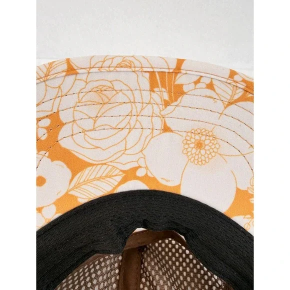 KAVU Mesh Strapback Hat Floral Orange Brown Mesh Outdoor Hiking Cap - Picture 2 of 8